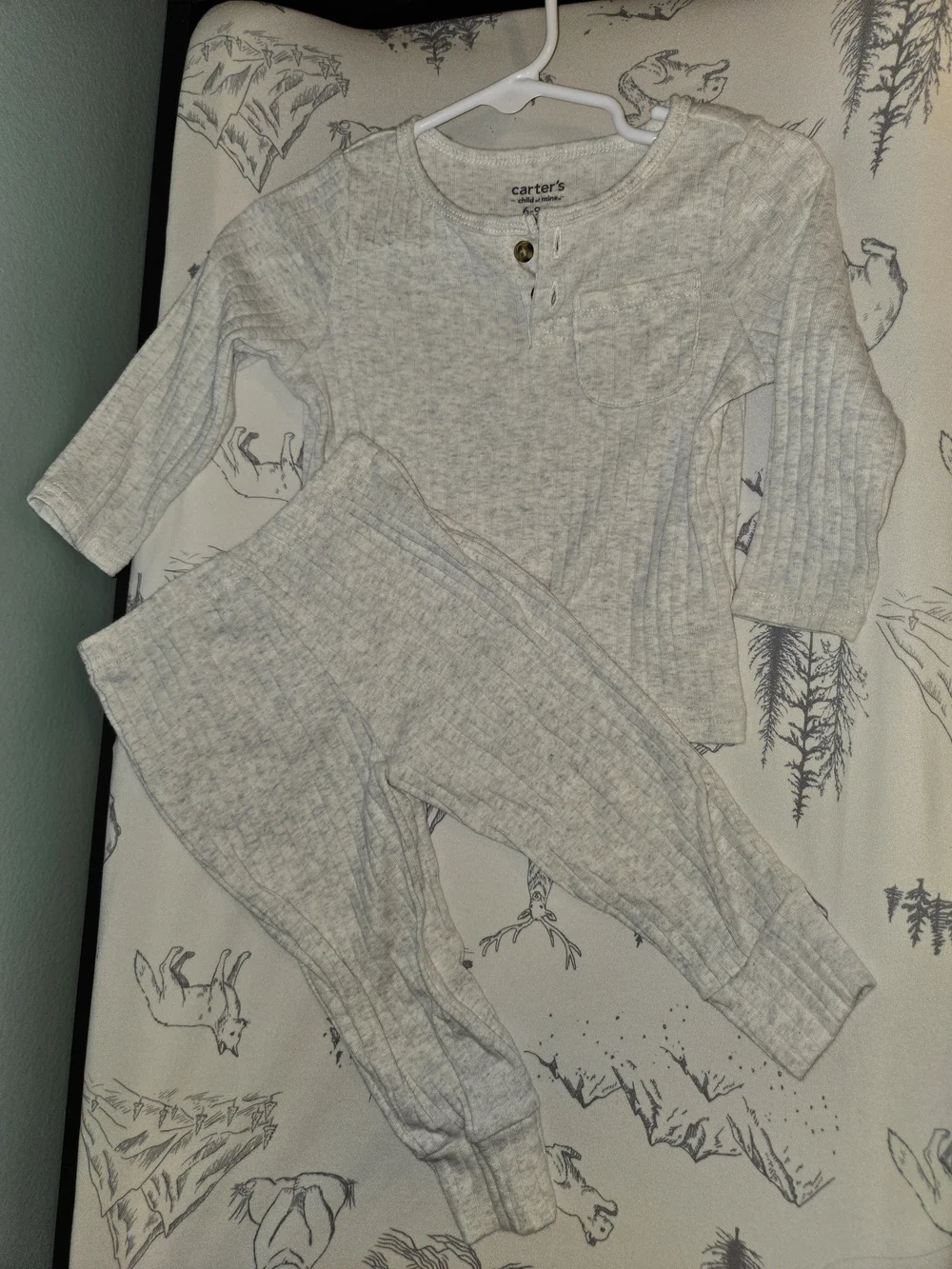 Carter's Heather Light Gray Ribbed 2-Piece Pj And Lounge Set